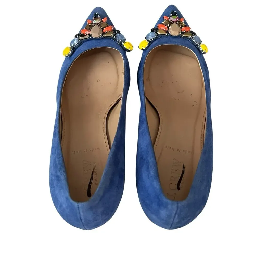 J Crew COLLECTION Dulci Suede Kitten Heels Women’s Size 7.5 Jeweled Blue Italy